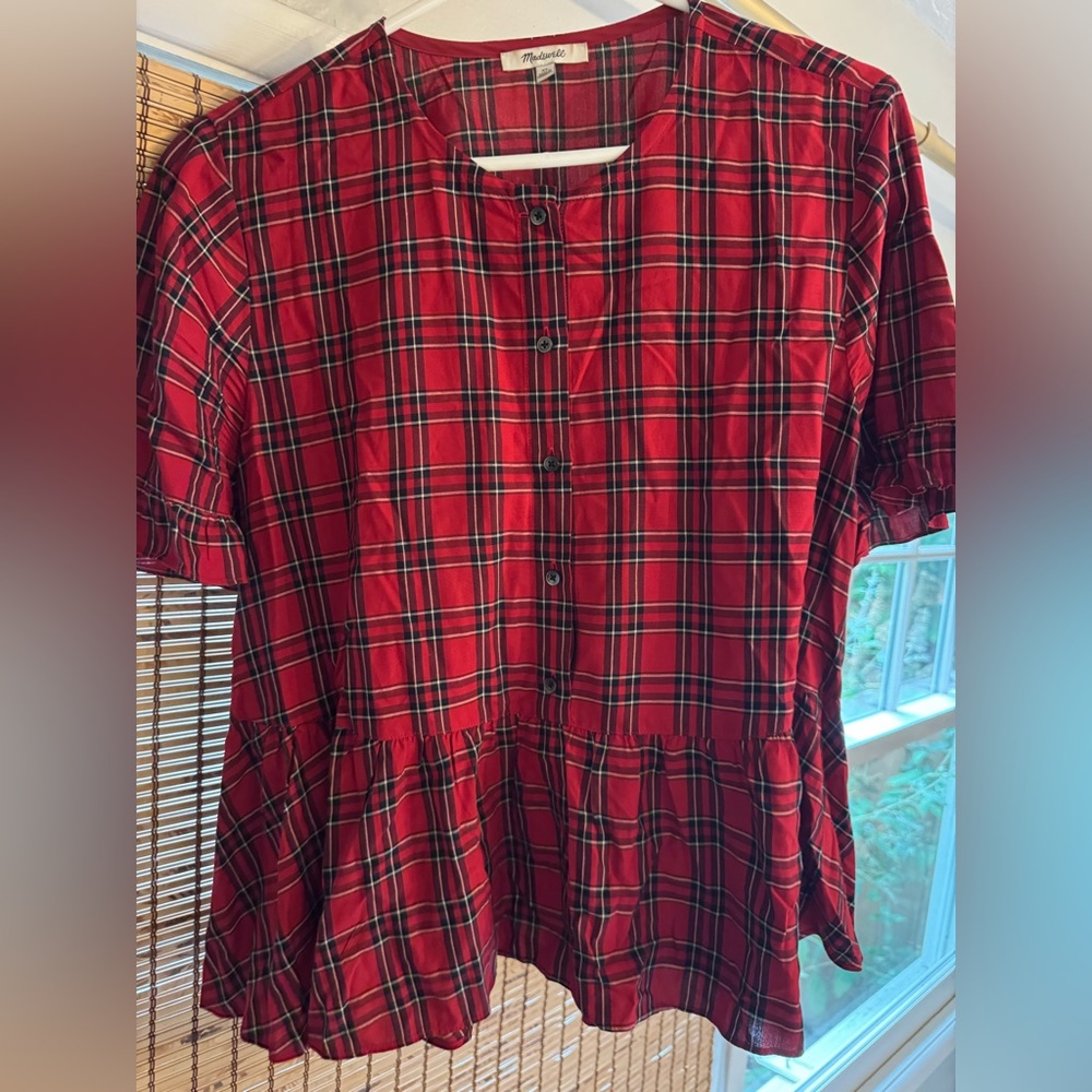 Madewell Red and Black Plaid Shirt, XL